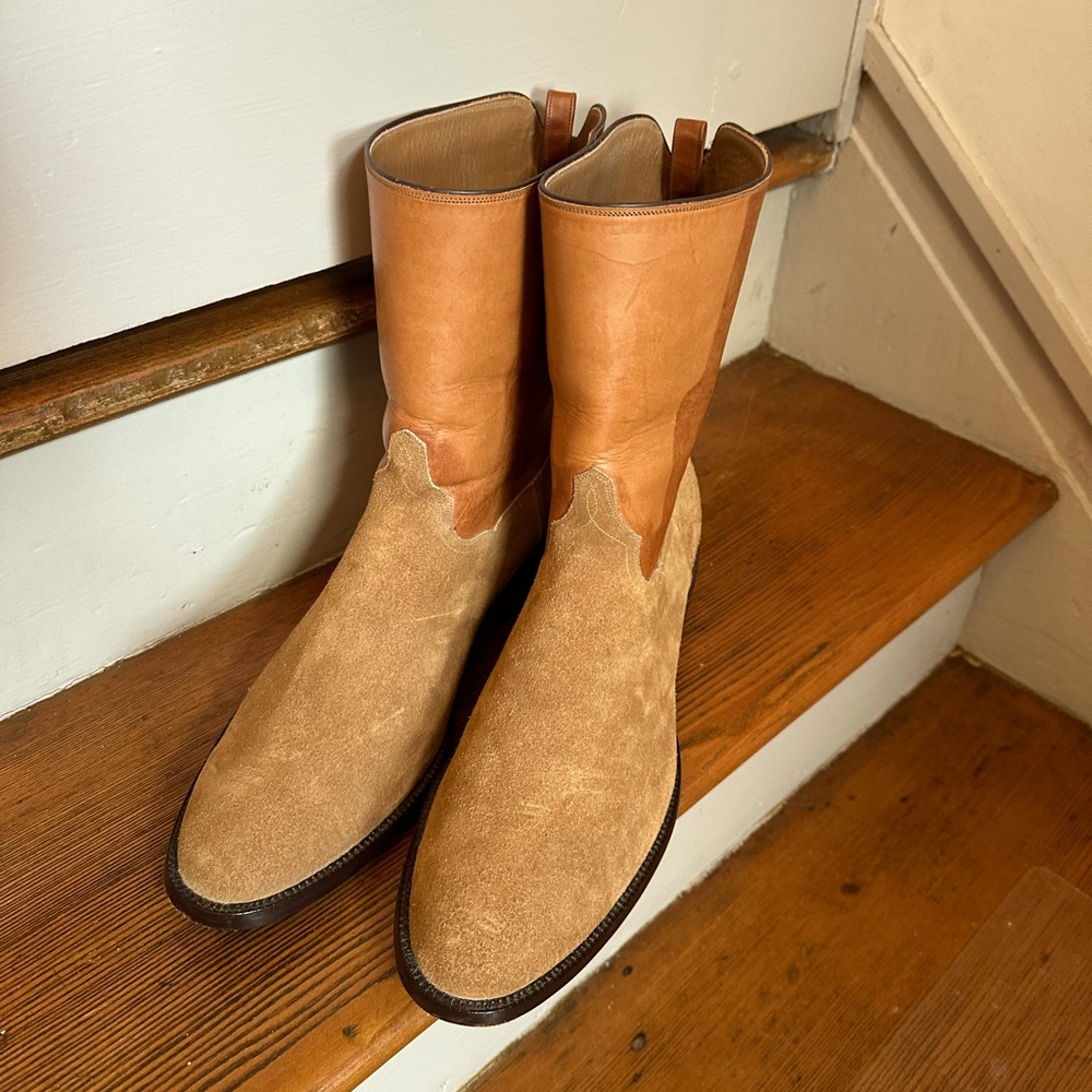 JB Hill western boots Sonoma lite tan suede vamp/kangaroo shaft Size 13 E
